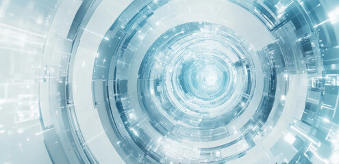 Abstract illustration of white and blue technology in circular design