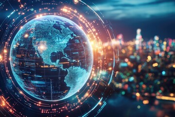 Aerial view of a city with buildings and streets below