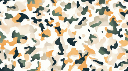 Abstract seamless military camouflage pattern in beige, green, and orange tones