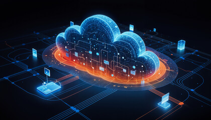 Advanced Cloud Storage, Networked Business Solutions for Data Backup and Security. Cloud computing and online storage technology concept.