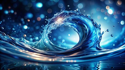 Fototapeta premium Swirling Water Vortex, Abstract Blue Liquid, Bokeh Background, Isolated, Nature Photography
