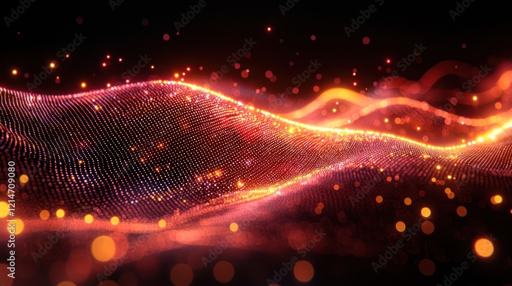 Poster dynamic flow of glowing particles: an abstract light wave