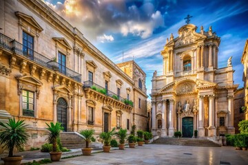 Naklejka premium Syracuse Cathedral & Archbishop's Palace: Urban Exploration Photography, Sicily, Italy