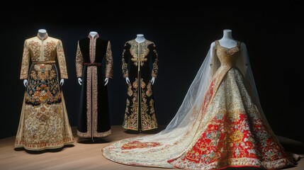 Museum exhibit Georgian & Spanish embroidered gowns