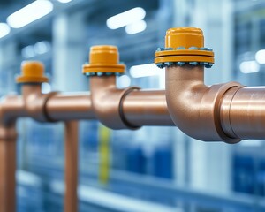 Copper pipes and fittings in factory