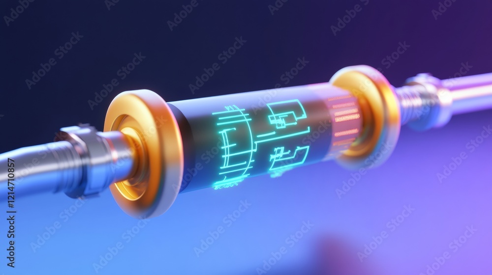 Aufkleber a futuristic device with glowing elements and metallic connectors, showcasing a digital interface in