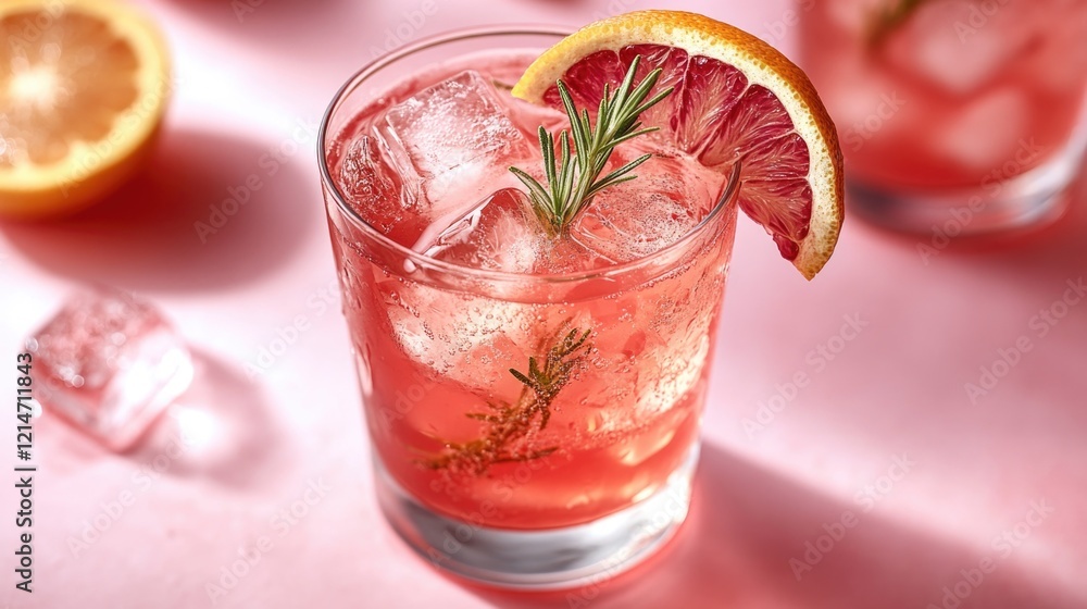 Poster a glass filled with ice and a slice of grape, perfect for a refreshing beverage