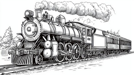 Antique style engraving showcasing a steam engine.