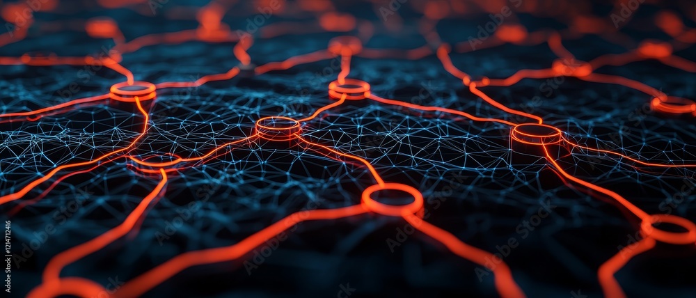 Poster vision agent systems concept. abstract network design with glowing red lines on a dark background.