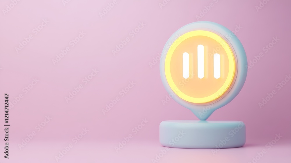 Poster a stylized icon with three vertical bars inside a circular frame, set against a soft pink background
