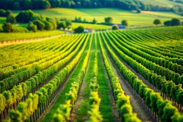 Fototapeta premium Aerial Tilt-Shift View of Perfectly Aligned Green Vines in a Field