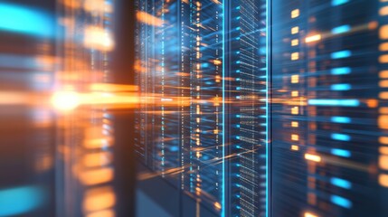 Modern Data Center with Blurred Background Effect