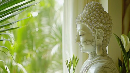 Buddha statue with a gentle expression and elaborate details Buddha statue in Mahayana Buddhism 