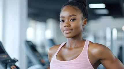 Fototapeta premium African woman doing exercise workout in a modern gym equipment, healthy lifestyle