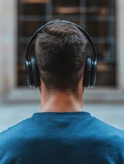 Person listening to music with headphones.