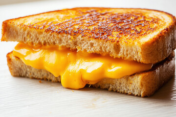 Grilled cheese sandwich with melted cheddar served on a clean white background showcasing comfort food at its best