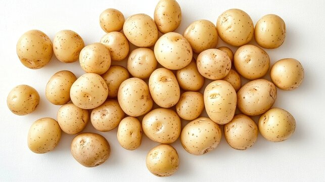Fresh unpeeled infant potatoes grenailles showcased on a blank canvas.