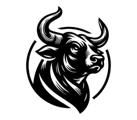 bull head in black silhouette with circular design