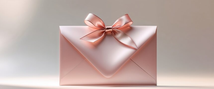 Elegant Pink Envelope with Rose Gold Ribbon Bow