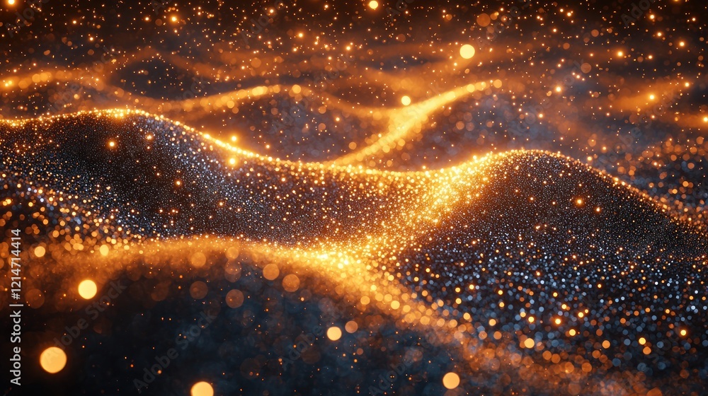 Poster dynamic shimmering particle waves abstract background with glowing embers and sparks