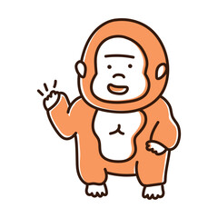 手をあげる ゴリラのゆるいキャラクター
