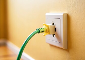 Tilt-Shift Photo: Electrical Plug in Outlet, Miniature Light Wall Background
