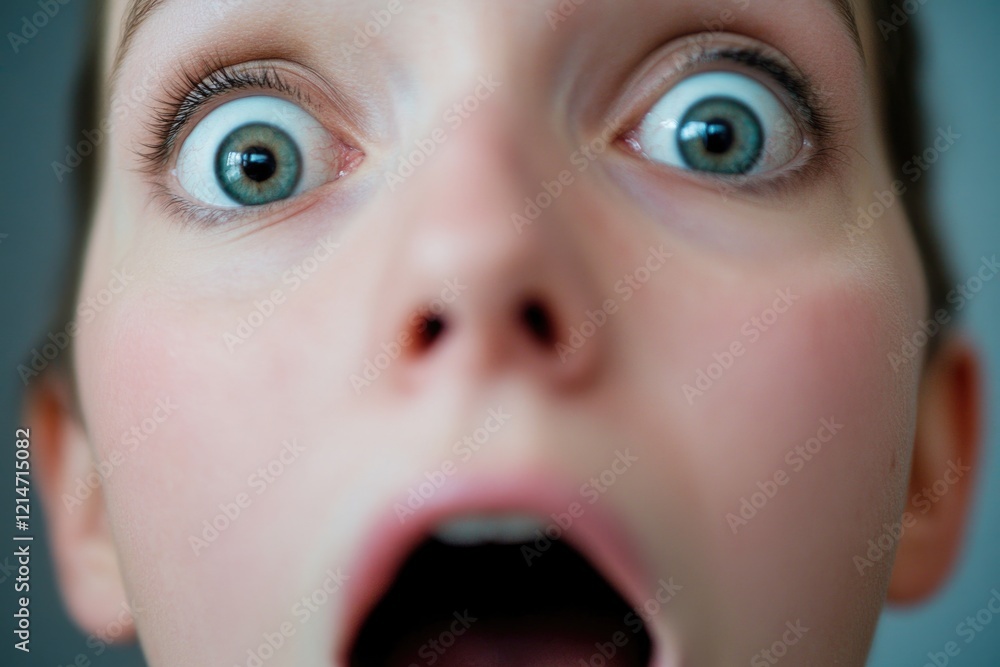 Poster a person's face with a surprised expression, suitable for use in situations where you want to convey