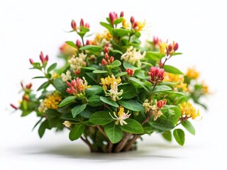 Obraz premium Tilt-Shift Photo of Isolated Tatarian Honeysuckle (Lonicera tatarica) on White