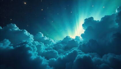 Obraz premium Ethereal Nightscape with Celestial Glow Illuminating Teal and Blue Clouds