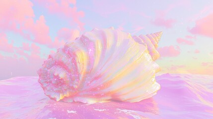 Cosmic Seashell Meltdown: Vaporwave Collage with VHS Glitch Effect and Star Flicker Cinematic Scene