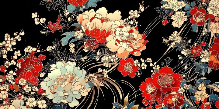 Charming kimono showcasing a vibrant floral motif.