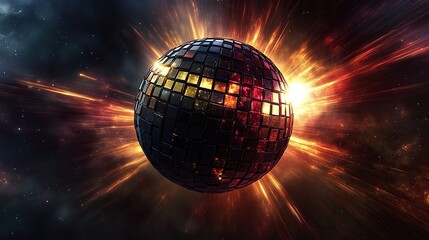 A cosmic floating hexagonal sphere composed of rotating polygonal tiles pulsing radiant light