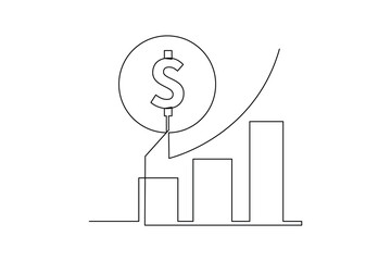 One single line drawing group of Financial growth icon. Business chart icon. Financial minimalist icons.