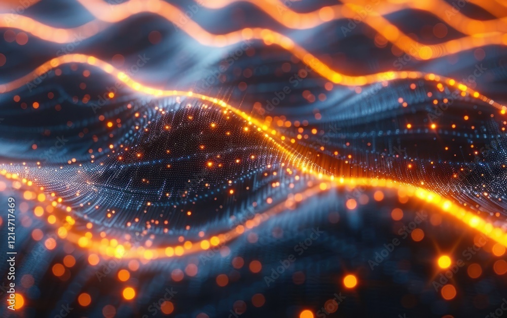 Fototapete Dynamic Waves of Glowing Particles: An Abstract Visual Representation of Energy and Movement