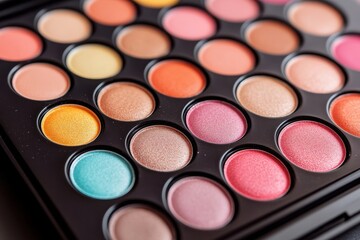 A vibrant palette of makeup colors featuring shades of pink, orange, and blue for creative beauty applications.