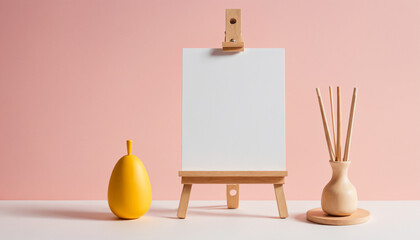 easel with blank canvas on pink background, perfect for art-related content and workshops