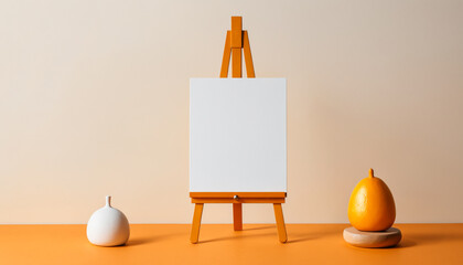 easel with blank canvas on yellow background, perfect for art-related content and workshops