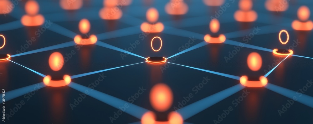 Poster precision task execution concept. digital network connecting glowing nodes representing users or dat
