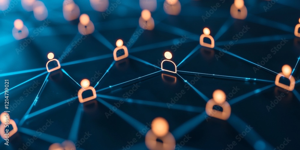 Poster real time feedback systems concept. digital network with interconnected user icons on a blue backgro
