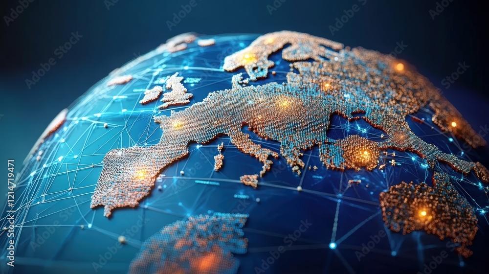 Poster digital globe with interconnected network lines and glowing lights representing a connected world in