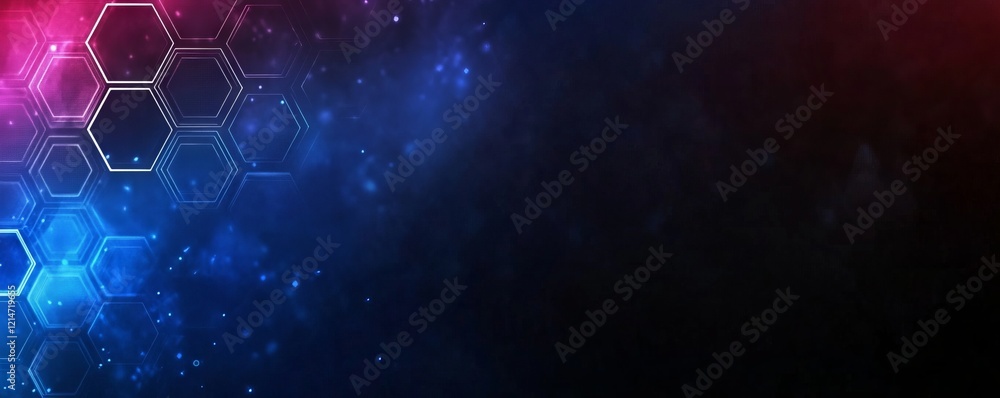 Poster a blue and purple background with a hexagonal pattern