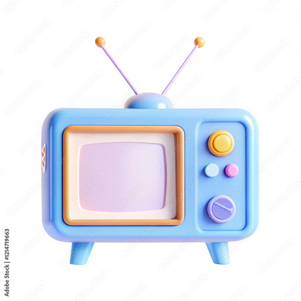 Poster this image features a blue vintage television set with a playful design, highlighting its rounded ed