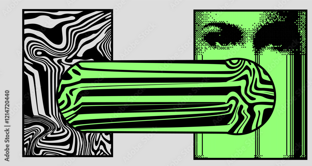Aufkleber brutalism inspired vector graphics collage made with simple geometric shapes, grunge texture, and di