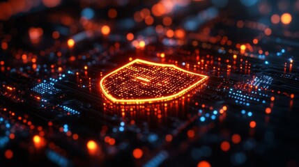 Cyber Network Security Glowing Neon Icon 