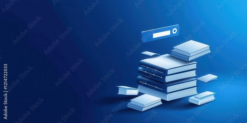 Poster data storage illustration with blue background and floating components.