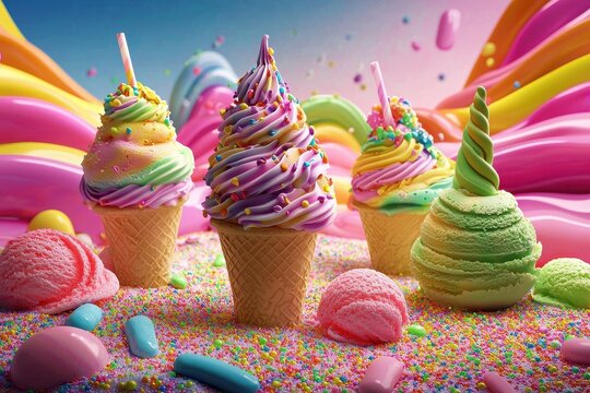 Dreamy blurred background enhances the candy wonderland theme.