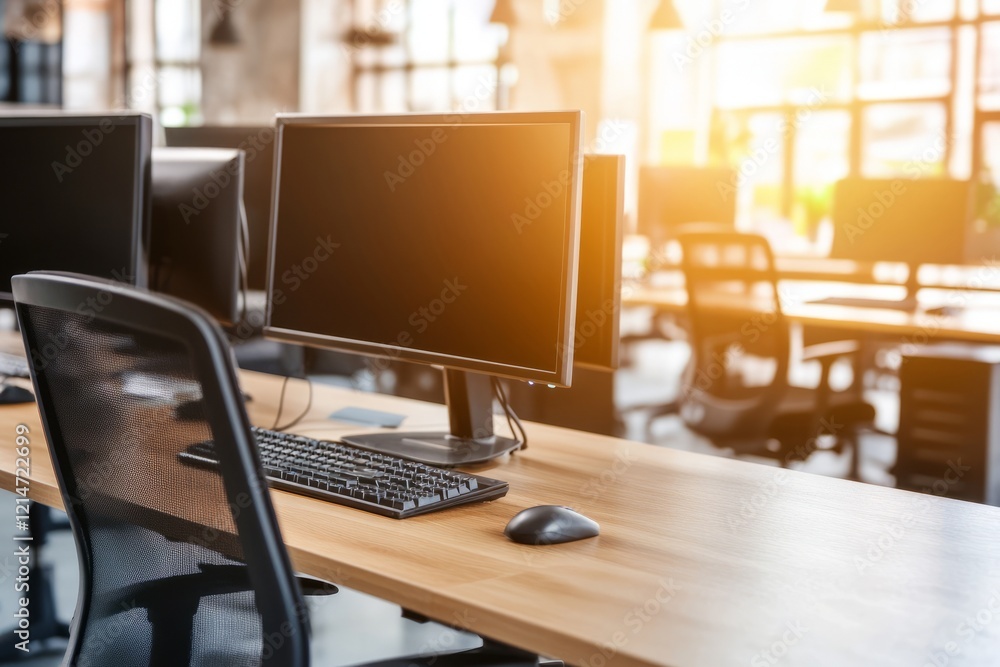Aufkleber a computer desk with a black keyboard and mouse