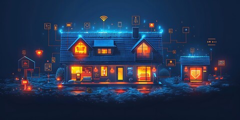Technology Smart home with connected devices and digital icons Glowing house with symbolism