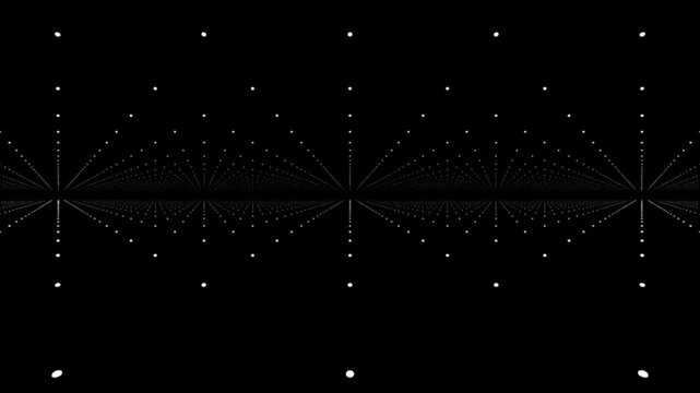 minimalist grid with dots in cyberspace in parallax motion, black and white background with 3d abstract organized space