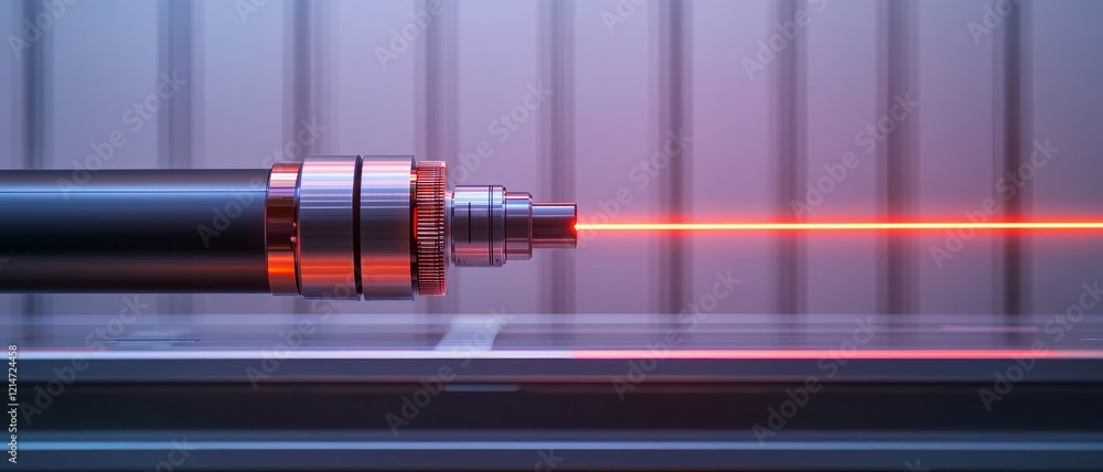 Poster vision agent systems concept. laser emitting red light from a precision device on a metallic surface